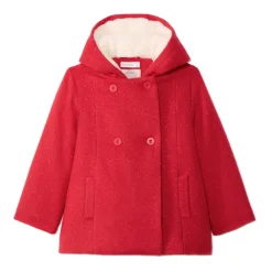 Jas van wollen stof in rood met gouden lurex en sherpavoering meisjes