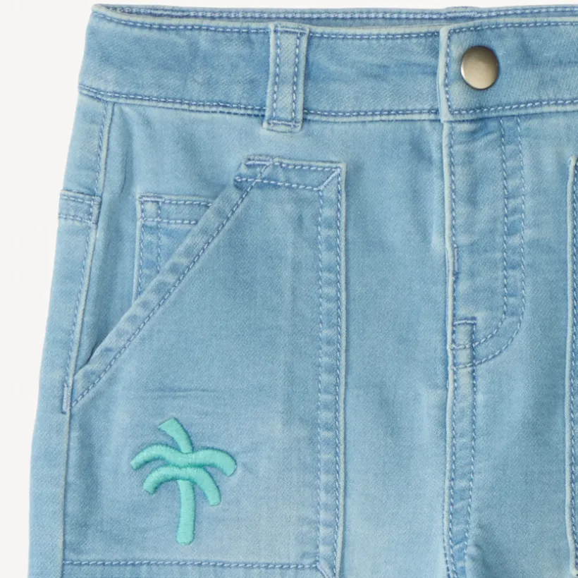 Jeans bermuda in workwear stijl met palmboom borduurwerk voor babyjongen