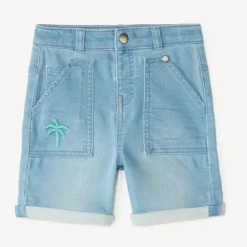 Jeans bermuda in workwear stijl met palmboom borduurwerk voor babyjongen