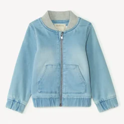 Jeans bomberjack met ribbelkraag voor baby jongen