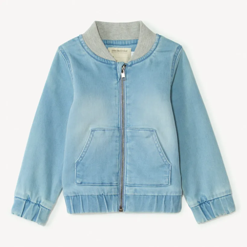 Jeans bomberjack met ribbelkraag voor baby jongen