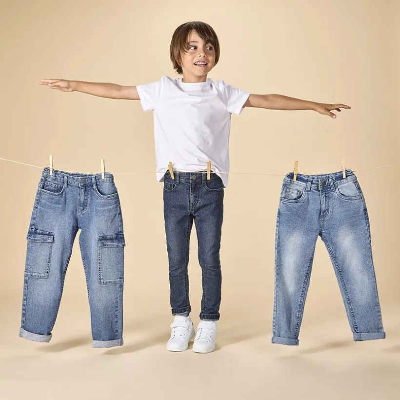 Jeans cargo met used effect en zakken jongens