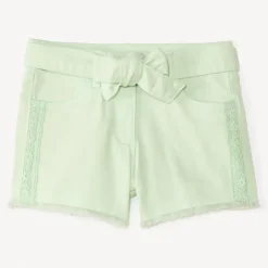 Jeanshort met geborduurde details en strikceintuur meisjes