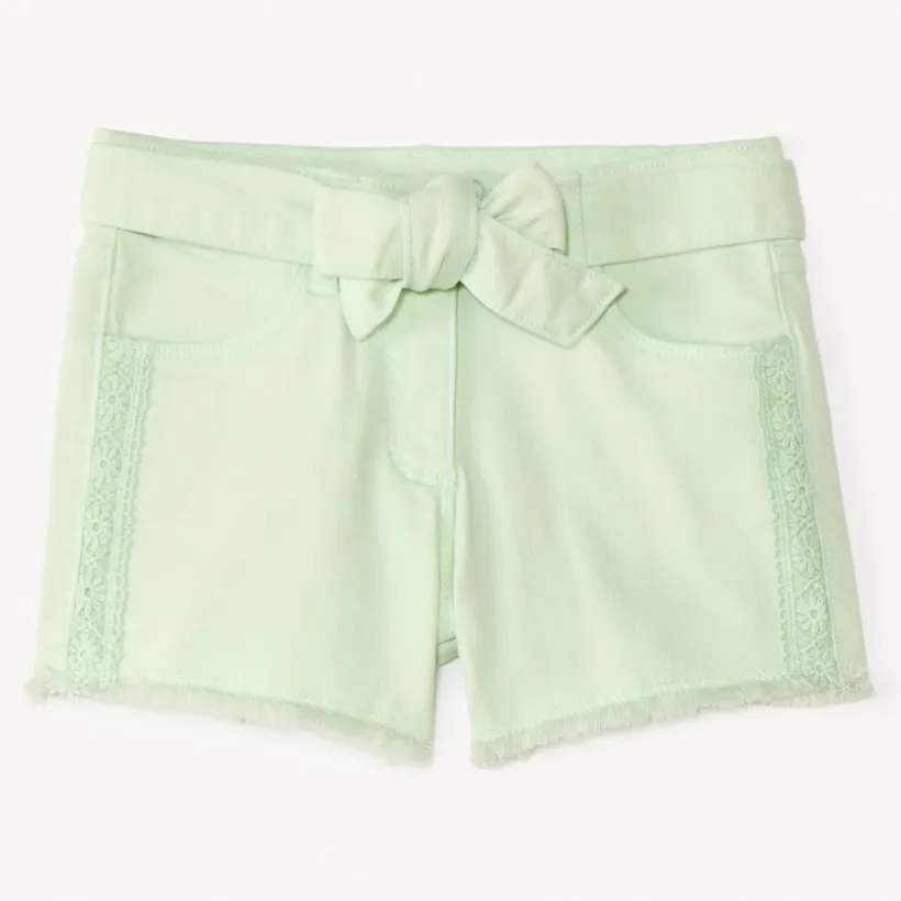 Jeanshort met geborduurde details en strikceintuur meisjes