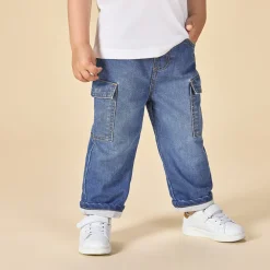 Jeans in denim met jersey voering en cargo-effect voor baby jongen