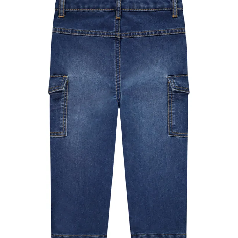 Jeans in denim met jersey voering en cargo-effect voor baby jongen