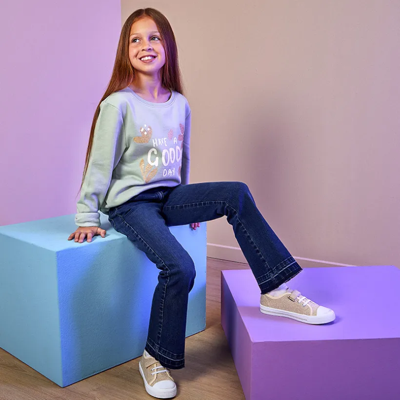 Jeans in denim met uitlopende pasvorm meisjes
