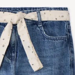 Jeans in denim momfit met elastische taille en fantasiehalsdoekje meisjes