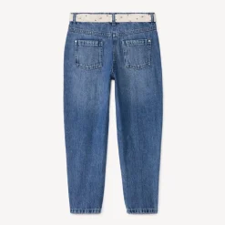 Jeans in denim momfit met elastische taille en fantasiehalsdoekje meisjes