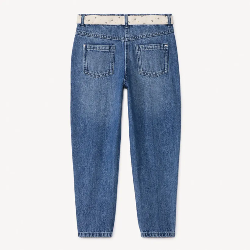 Jeans in denim momfit met elastische taille en fantasiehalsdoekje meisjes