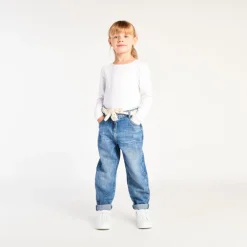 Jeans in denim momfit met elastische taille en fantasiehalsdoekje meisjes