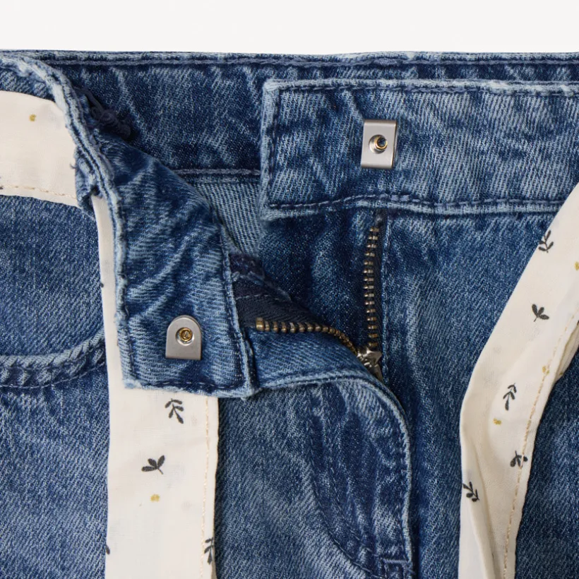 Jeans in denim momfit met elastische taille en fantasiehalsdoekje meisjes