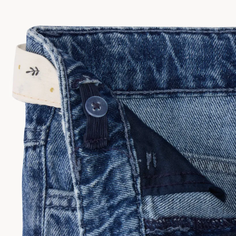 Jeans in denim momfit met elastische taille en fantasiehalsdoekje meisjes