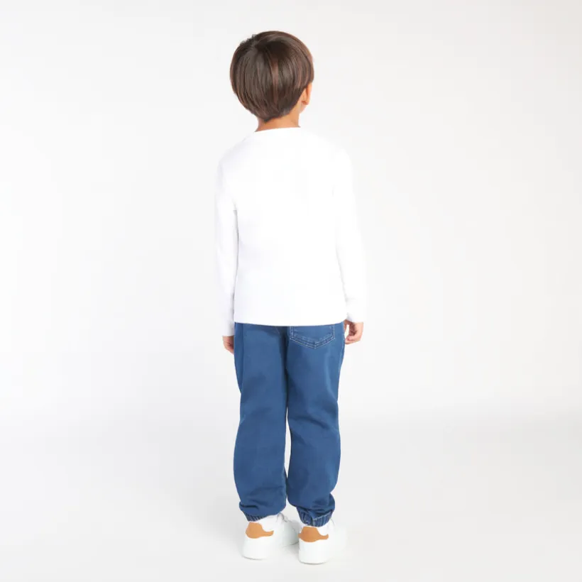 Jeansjogger met denimlook, effen blauw, jongens