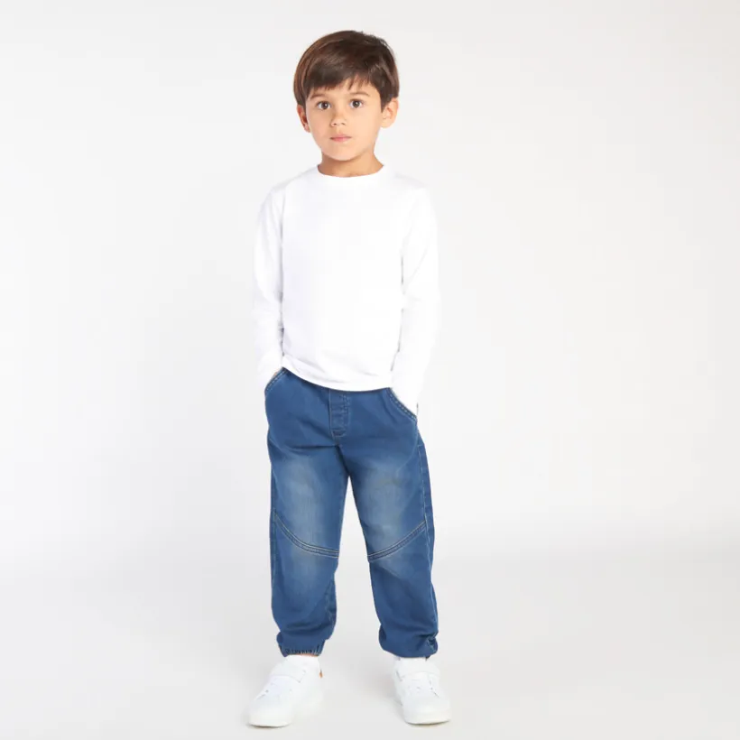Jeansjogger met denimlook, effen blauw, jongens