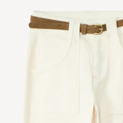 Jeans mom in effen denim met afneembare bruine riem meisjes
