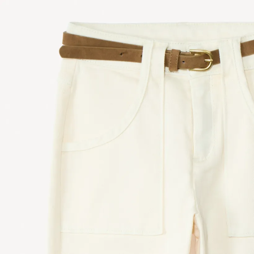 Jeans mom in effen denim met afneembare bruine riem meisjes