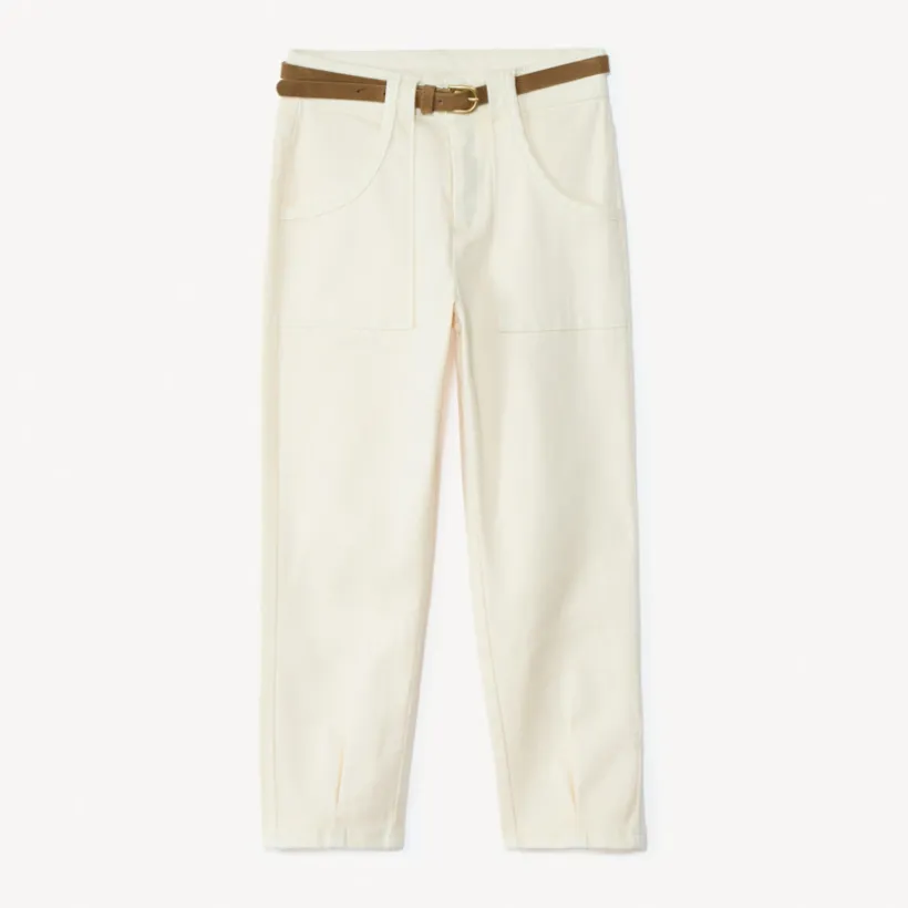 Jeans mom in effen denim met afneembare bruine riem meisjes