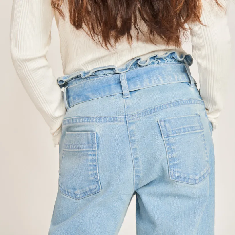 Jeans paperbag met knoopceintuur meisjes