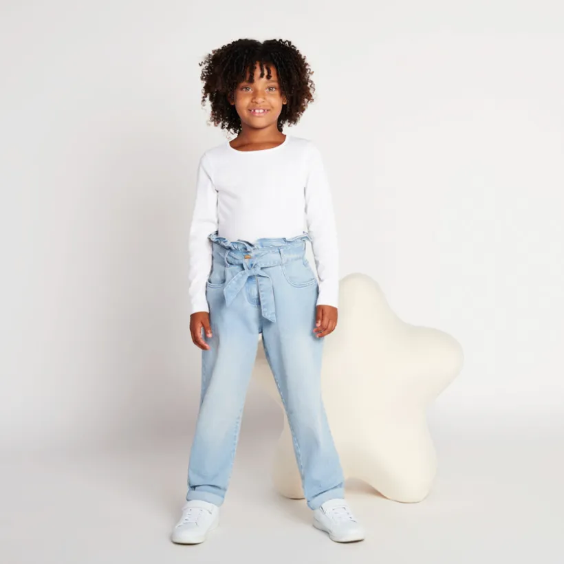 Jeans paperbag met knoopceintuur meisjes
