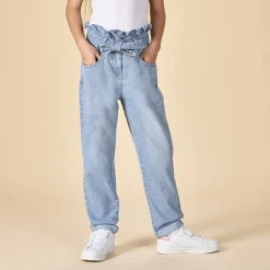 Jeans paperbag met knoopceintuur meisjes