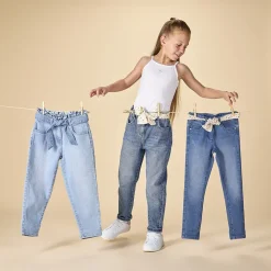 Jeans paperbag met knoopceintuur meisjes