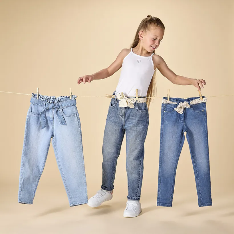 Jeans paperbag met knoopceintuur meisjes
