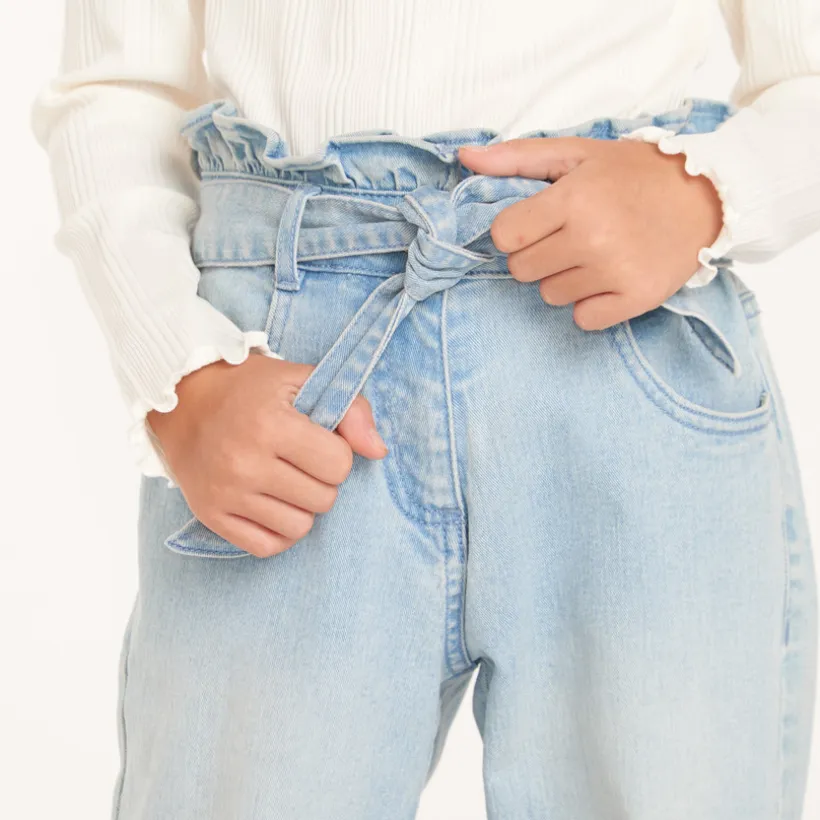 Jeans paperbag met knoopceintuur meisjes