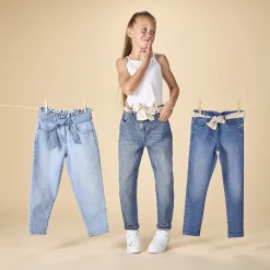 Jeans paperbag met knoopceintuur meisjes