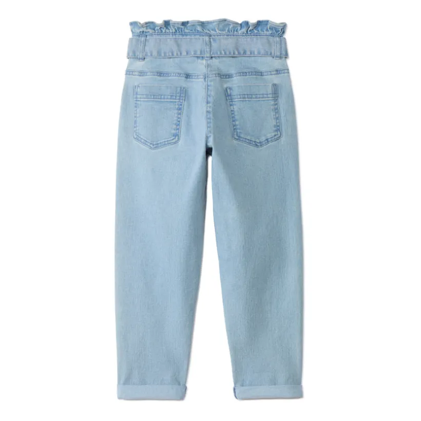 Jeans paperbag met knoopceintuur meisjes