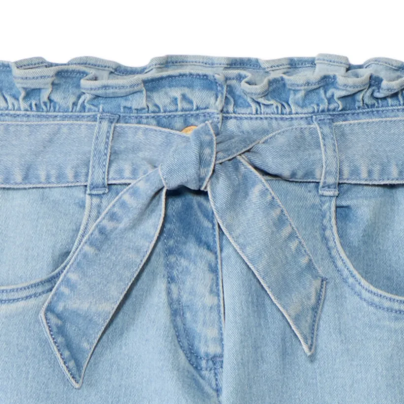 Jeans paperbag met knoopceintuur meisjes