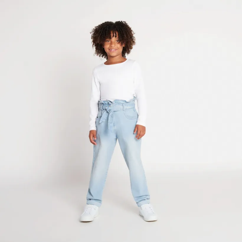 Jeans paperbag met knoopceintuur meisjes