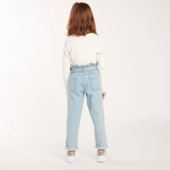 Jeans paperbag met knoopceintuur meisjes