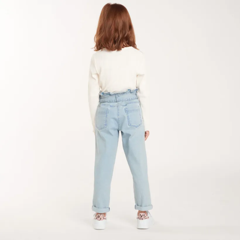 Jeans paperbag met knoopceintuur meisjes