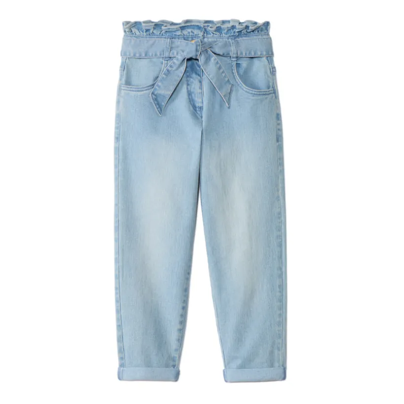 Jeans paperbag met knoopceintuur meisjes