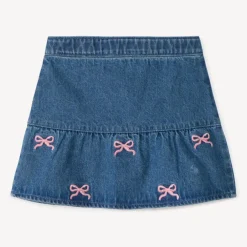 Jeans rok met geborduurde strikjes voor babymeisjes