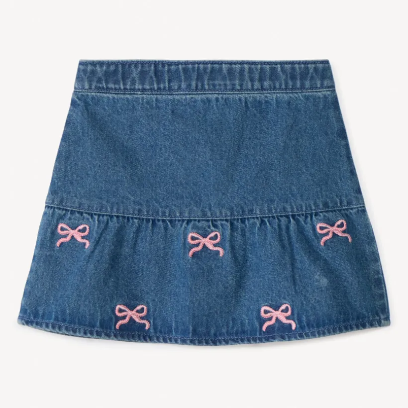 Jeans rok met geborduurde strikjes voor babymeisjes