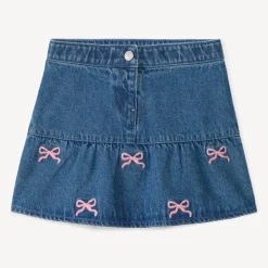 Jeans rok met geborduurde strikjes voor babymeisjes