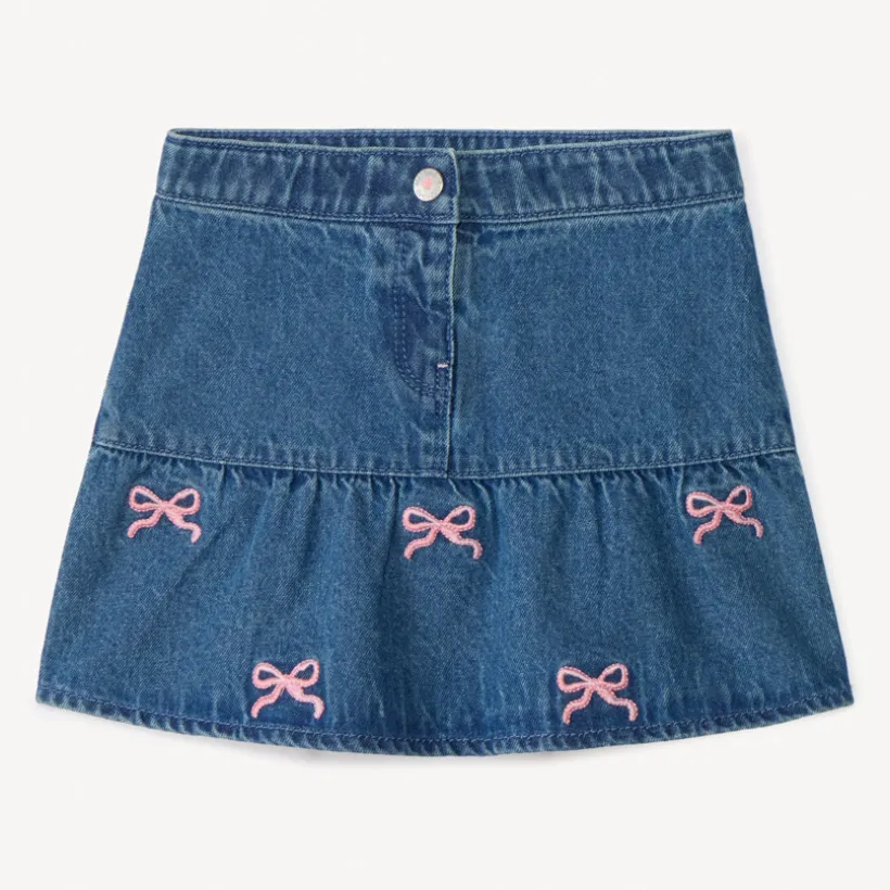 Jeans rok met geborduurde strikjes voor babymeisjes