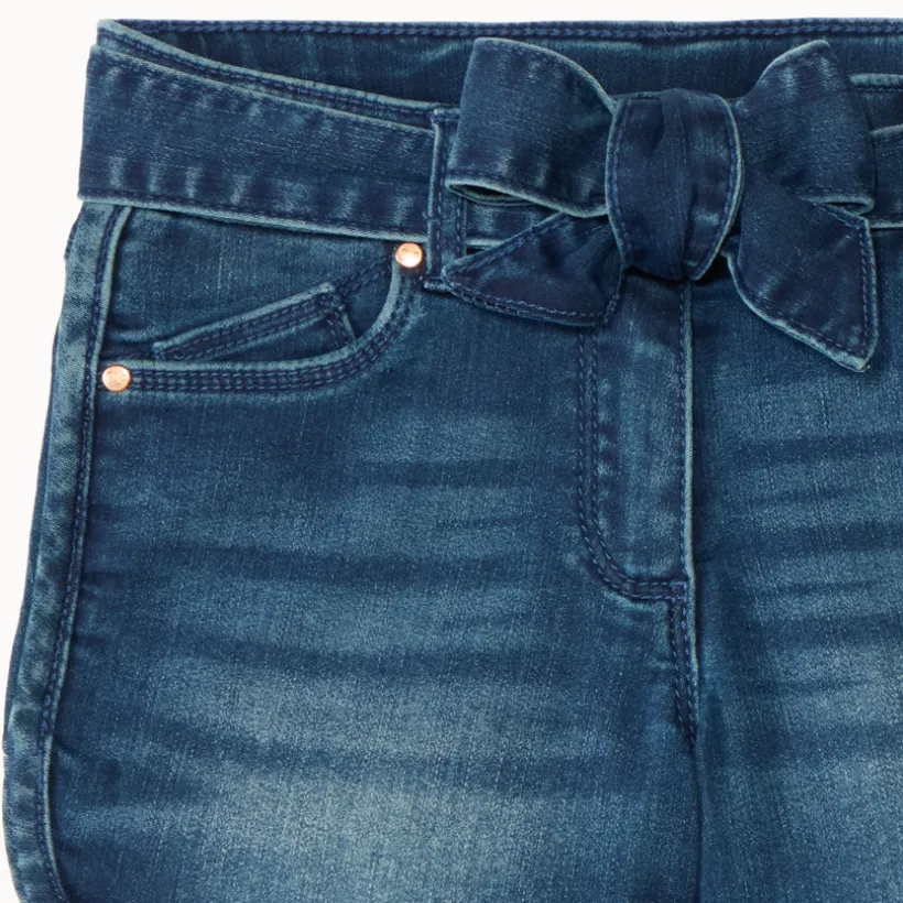 Jeans short met ceintuur en strik en kantdetails meisjes