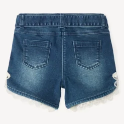 Jeans short met ceintuur en strik en kantdetails meisjes