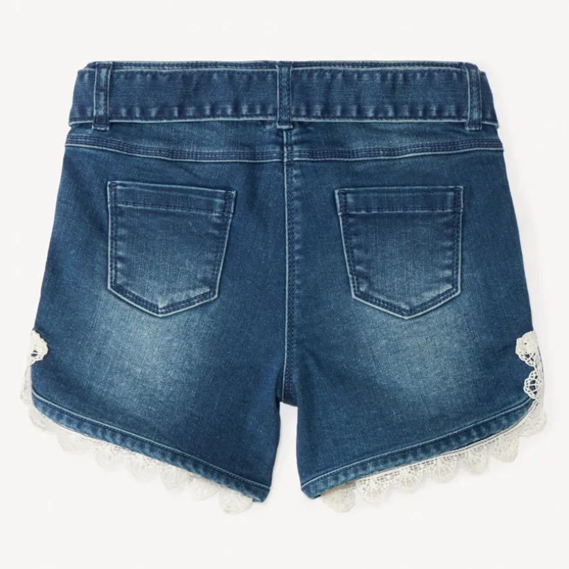 Jeans short met ceintuur en strik en kantdetails meisjes