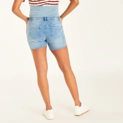 Jeansshort voor zwangerschap met versleten effect en hoge band.