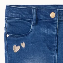 Jeans slim met gouden hartborduursels voor babymeisje