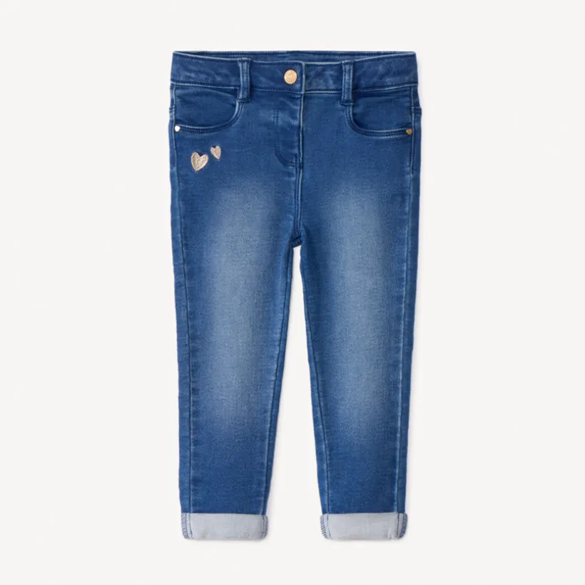 Jeans slim met gouden hartborduursels voor babymeisje