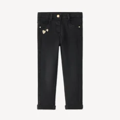 Jeans slim met gouden hartborduursels voor babymeisje