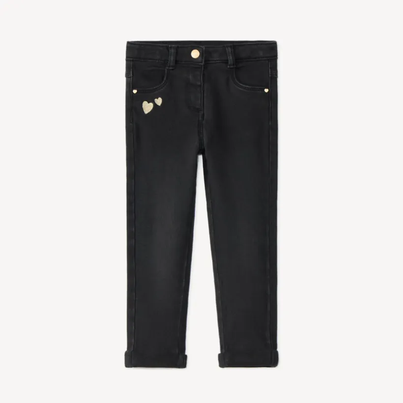 Jeans slim met gouden hartborduursels voor babymeisje