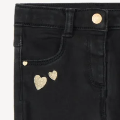 Jeans slim met gouden hartborduursels voor babymeisje