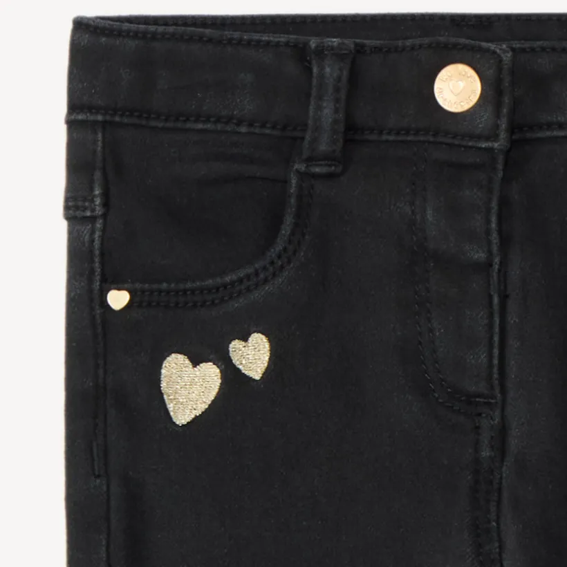 Jeans slim met gouden hartborduursels voor babymeisje