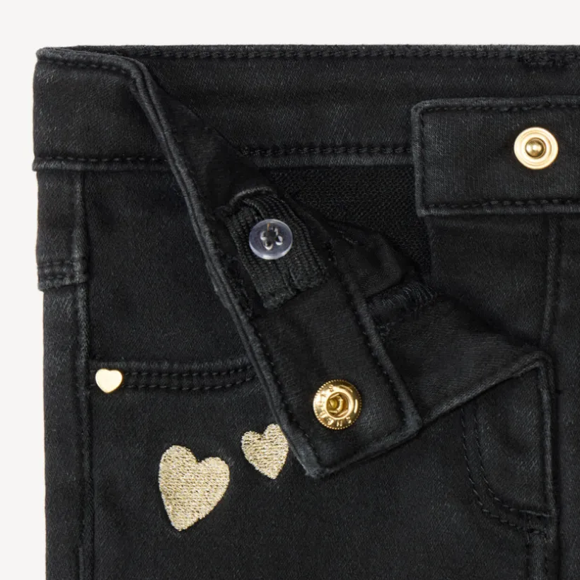 Jeans slim met gouden hartborduursels voor babymeisje